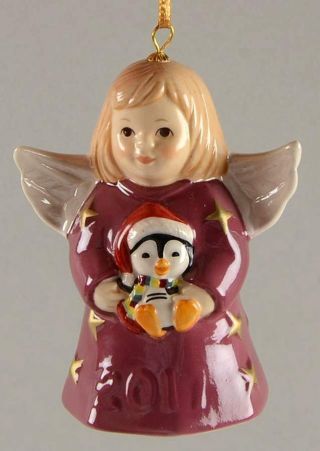 Goebel Angel Bell Ornament Angel With Penguin - Mauve 11186443