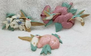 Vintage Burwood Wall Plaques Home Interiors Gifts Humming Birds Flowers Decor