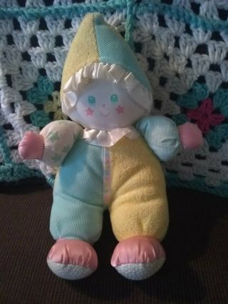 Vintage 1991 Playskool Yellow Green Pink Clown Soft Baby Doll Plush Toy Lovey