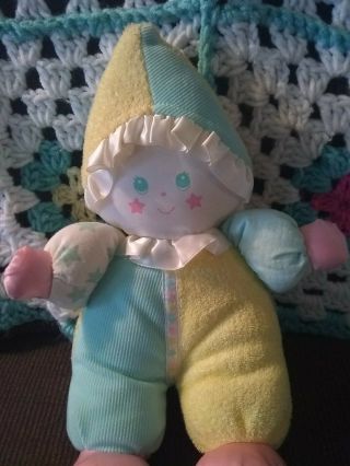 Vintage 1991 Playskool Yellow Green Pink Clown Soft Baby Doll Plush Toy Lovey 2