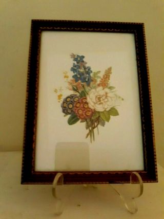 Vintage Mid Century Botanical Print Flowers Framed Art Picture Wood 5 " X 7 "