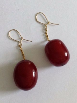 Pair Antique Cherry Amber Drop Earrings