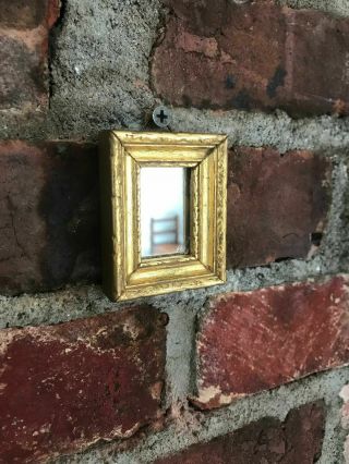 2 " X 2.  5 " Vintage Wood Gold Frame Small Tiny Wall Mirror Felt Backed Wire Loop I