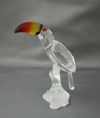 Swarovski Silver Crystal Toucan Figurine Colored Beak On Branch No Box Nr000006