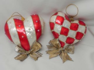 Mackenzie Childs Heart Set Of Two Ornaments
