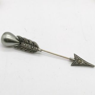 Antique Paste Set Feather Arrow Scarf Shawl Stick Holder Brooch Pin