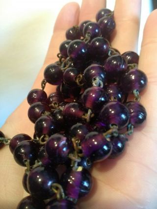 Vintage 1920s 1930s Glass Beads Flapper Long Length Purple Antique Necklace