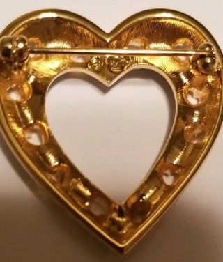 Swarovski Swan Logo Clear Crystal Open Heart Gold Tone Heart accents Brooch Pin 4