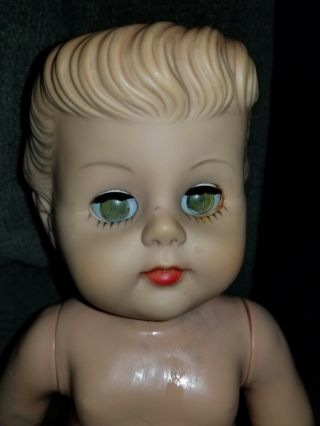Vintage 16 " Rubber Doll With Molded Painted Hair Cuddle Bun Marked L
