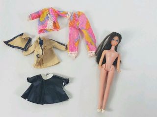 Vintage Topper Dawn Doll Clone Hong Kong With Clothes Brunette Blue Eyeshadow