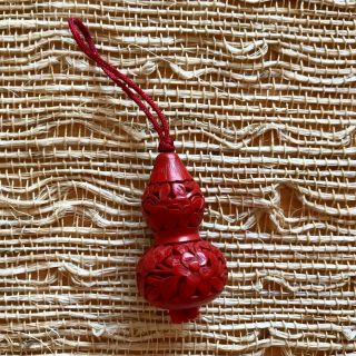 Vintage Chinese Hand Carved Cinnabar Trinket Gourd Lucky Charm (pendant)