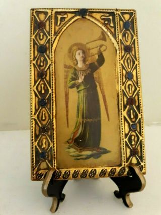 Small Gold Gilt Wood Italian Florentine Angel Icon Picture Plaque