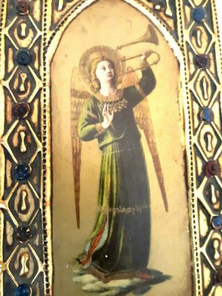 Small Gold Gilt Wood Italian Florentine Angel Icon Picture Plaque 2
