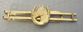 Antique Signed Anson Tie Bar Money Clip 3 " Wide Lucky Horse Head In Horseshoe