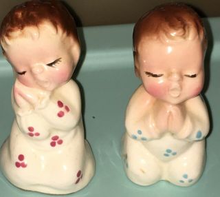 Antique Napco Praying Baby Boy And Girl Porcelain Salt & Pepper Shakers Japan