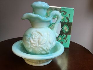 Avon Light Green Pitcher And Bowl With Box