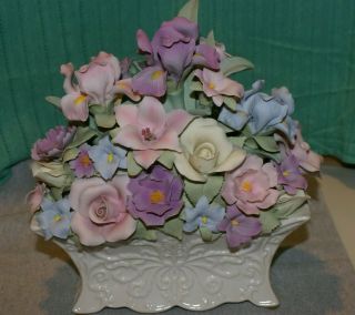 Vtg San Francisco Music Box Flowers Basket Ceramic Anna Rosa Lara 