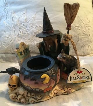 Jim Shore Halloween Witch With Caldron Tealight Holder - Pre - Owned