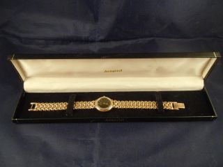 Vintage Ladies Accurist Quartz Gold Coloured Wristwatch And Accurist Box
