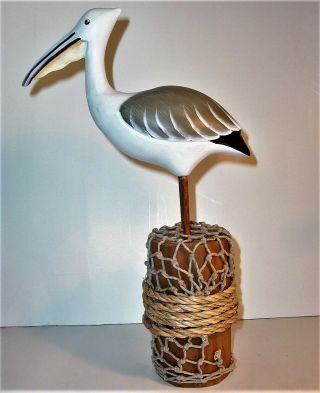 Old Pelican Hand Carved Wood Art Sculpture Statue Figurine Vintage Antique Vg