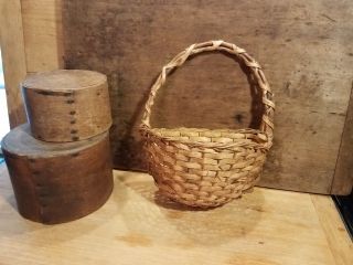 Vintage Antique Primitive Hanging Basket Splint Wood Mid To Later 1900 