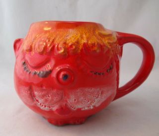 Vintage 1969 Pacific Stoneware Pottery Cat Coffee Mug Rare Orange