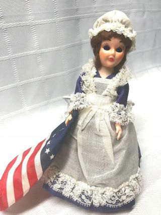 Vintage Carlson Doll Betsy Ross With Colonial Flag B - 120 Open / Close Eyes 7 - 1/2