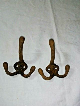 2 Matching Rustic Antique Cast Iron Triple Hook Towel Coat Hat Clothes Hook
