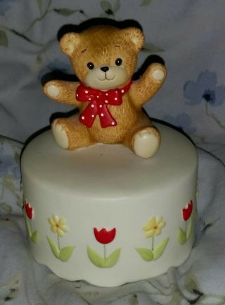 Vintage 1980 Enesco Lucy And Me Teddy Bear Picnic Wind Up Music Box Figurine