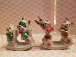 2 Vintage 1950’s Japan Ceramic Rocking Cat Kitten Rabbit Bunny Figurine