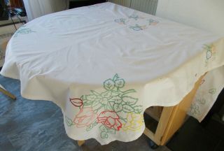 Vintage Ww2 Hand - Embroidered Cotton Tablecloth.  61 " X 42.  5 "