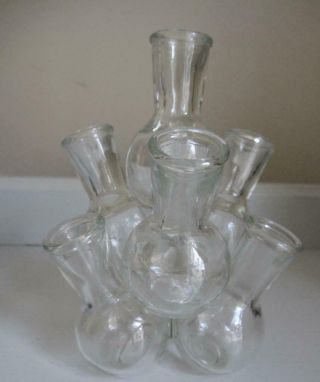 Vintage Cluster Multi Clear Glass Bud Flower Vase Tiered Circle Frog Centerpiece