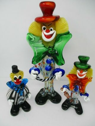 Vintage Murano Hand Blown Art Glass Clowns Set Of 3