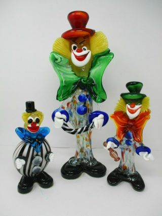 Vintage Murano Hand Blown Art Glass Clowns Set Of 3 5
