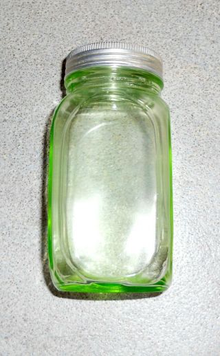 Antique Jar With Lid Green Vaseline Glass 5 "