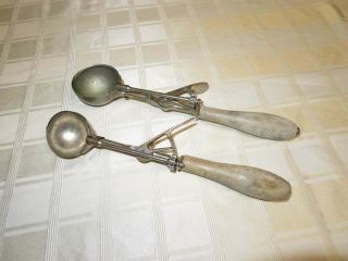 Pair Antique Gilchrist 31 Wooden Handle Ice Cream Scoops