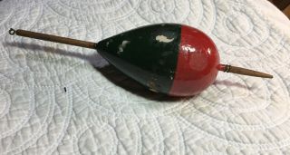 Vintage Fishing Tackle 8” Bobber Float,  Wood,  Old Red & Green Paint