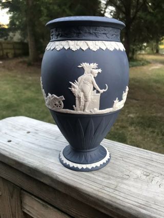 Wedgwood Jasperware Bountiful Vase In Portland Blue Signed By Lord Wedgwood