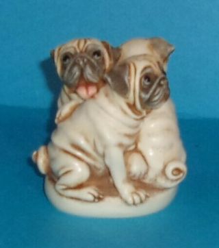 2002 Harmony Kingdom Pug And Play Dogs Resin Figurine Trinket Box