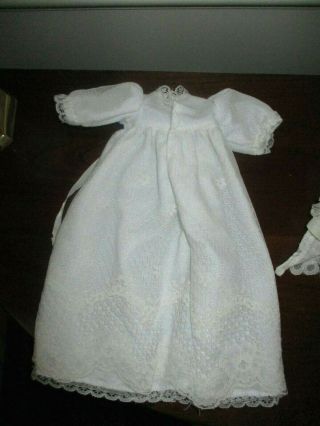 vintage long white lace doll dress w/ matching Victorian style bonnet - 9 