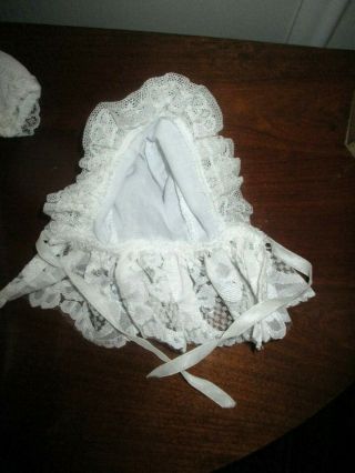 vintage long white lace doll dress w/ matching Victorian style bonnet - 9 