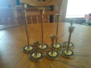 Set Of 7 Vintage Brass Graduated Tapered Candlesticks Candle Holders 3 - 9 Inches