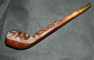 Antique Carved Art Estate Tobacco Pipe With Amber Bit.