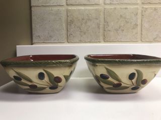 Clay Art Antique Olive Square Soup Bowls