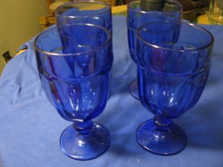 Set Of 4 Libbey Duratuff Gibraltar Antique Blue 7 " Water Ice Tea Goblets