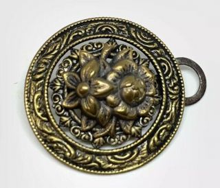 Antique Brass Repousse Flower 31.  37mm Punched Out Interior Border Button