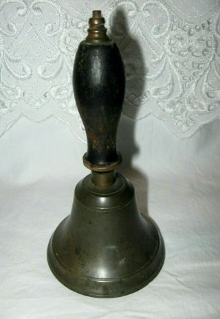 Antique Brass Hand Held School Bell With Wooden Handle - No Clapper - C1800s