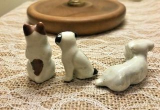 Vtg Bone China Porcelain Miniature Puppy Dog White Black Mini Old Japan Set 5