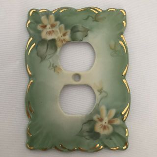 Hand Painted Vintage Green Gold Signed By Artist Porcelain Outlet Socket Cover