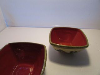 Set Of 2 Four Clay Art Antique Olive Square Soup Or Cereal Bowls